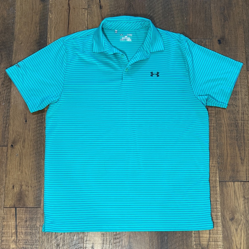 Under Armour Men's Teal and Royal Blue Striped Polo Shirt